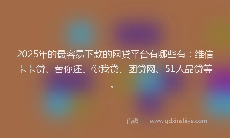 2025年的最容易下款的网贷平台有哪些有：维信卡卡贷、替你还、你我贷、团贷网、51人品贷等。