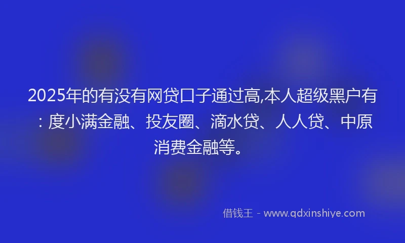 2025年的有没有网贷口子通过高,本人超级黑户有：度小满金融、投友圈、滴水贷、人人贷、中原消费金融等。