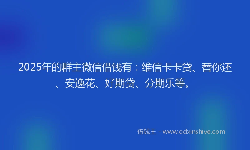 2025年的群主微信借钱有：维信卡卡贷、替你还、安逸花、好期贷、分期乐等。