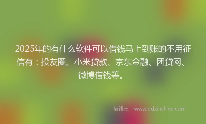2025年的有什么软件可以借钱马上到账的不用征信有：投友圈、小米贷款、京东金融、团贷网、微博借钱等。