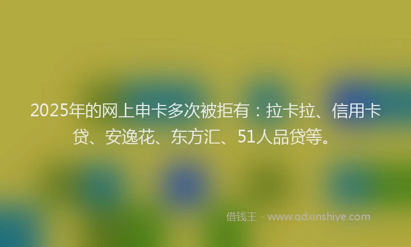 2025年的网上申卡多次被拒有：拉卡拉、信用卡贷、安逸花、东方汇、51人品贷等。