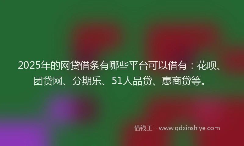 2025年的网贷借条有哪些平台可以借有：花呗、团贷网、分期乐、51人品贷、惠商贷等。