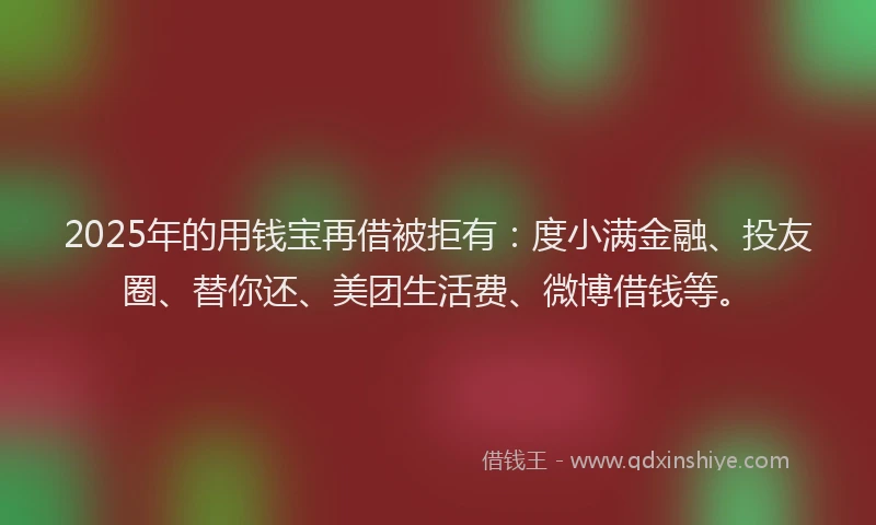 2025年的用钱宝再借被拒有：度小满金融、投友圈、替你还、美团生活费、微博借钱等。