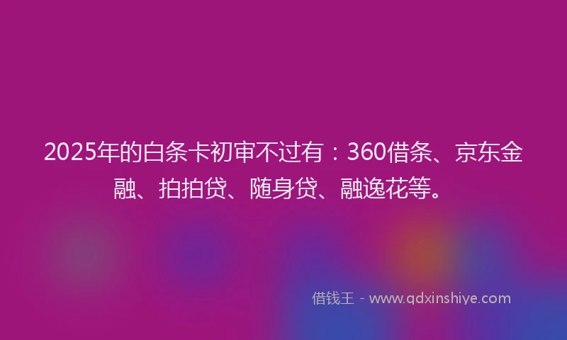2025年的白条卡初审不过有：360借条、京东金融、拍拍贷、随身贷、融逸花等。