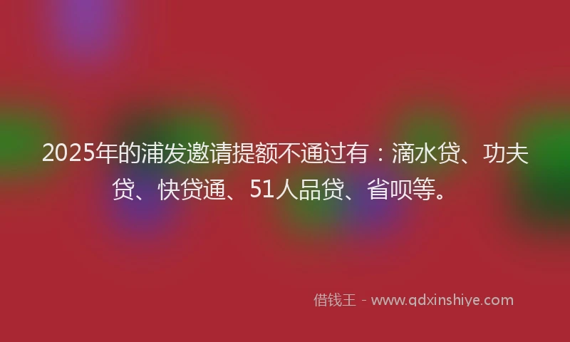 2025年的浦发邀请提额不通过有：滴水贷、功夫贷、快贷通、51人品贷、省呗等。