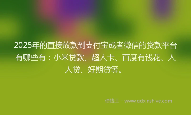 2025年的直接放款到支付宝或者微信的贷款平台有哪些有：小米贷款、超人卡、百度有钱花、人人贷、好期贷等。