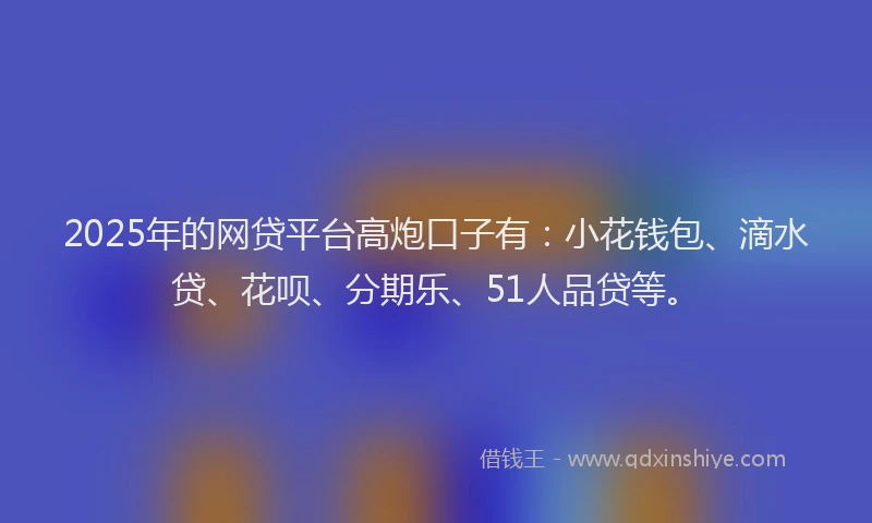 2025年的网贷平台高炮口子有：小花钱包、滴水贷、花呗、分期乐、51人品贷等。