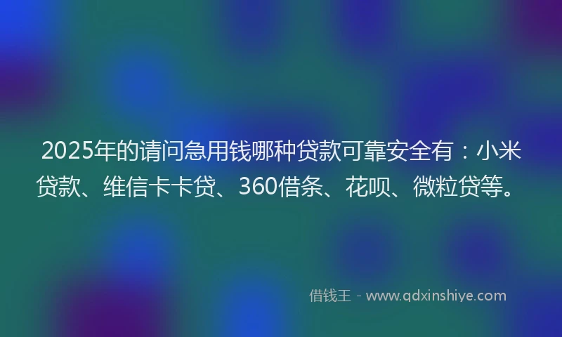 2025年的请问急用钱哪种贷款可靠安全有：小米贷款、维信卡卡贷、360借条、花呗、微粒贷等。