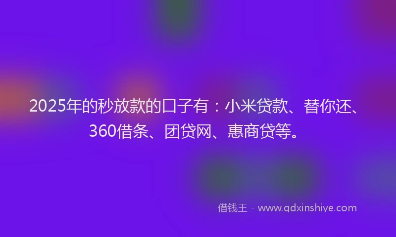 2025年的秒放款的口子有：小米贷款、替你还、360借条、团贷网、惠商贷等。