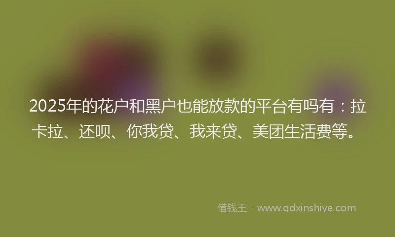 2025年的花户和黑户也能放款的平台有吗有：拉卡拉、还呗、你我贷、我来贷、美团生活费等。