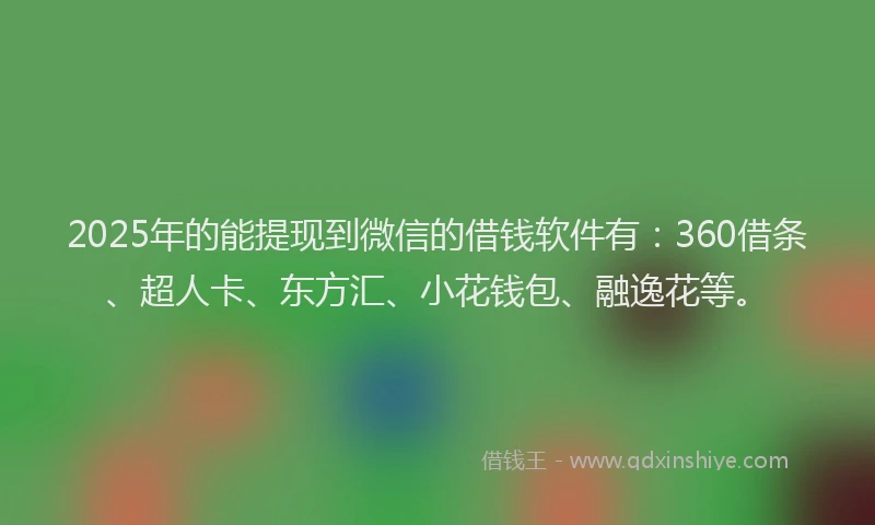 2025年的能提现到微信的借钱软件有：360借条、超人卡、东方汇、小花钱包、融逸花等。