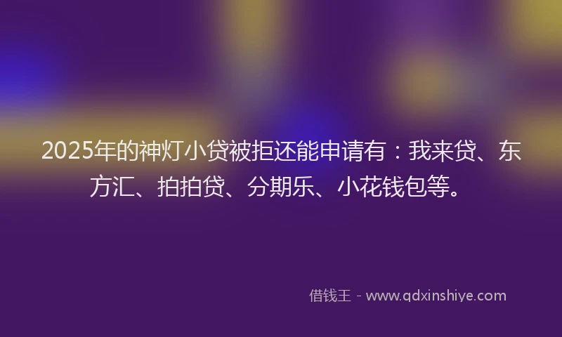 2025年的神灯小贷被拒还能申请有：我来贷、东方汇、拍拍贷、分期乐、小花钱包等。