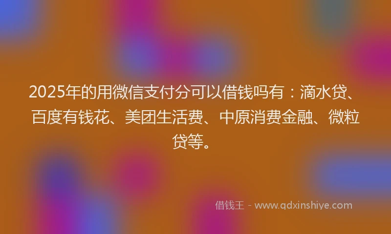 2025年的用微信支付分可以借钱吗有：滴水贷、百度有钱花、美团生活费、中原消费金融、微粒贷等。
