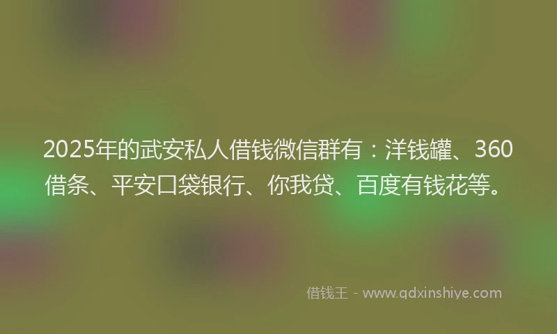 2025年的武安私人借钱微信群有：洋钱罐、360借条、平安口袋银行、你我贷、百度有钱花等。