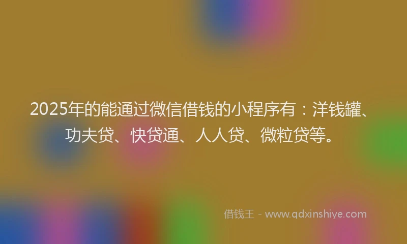 2025年的能通过微信借钱的小程序有：洋钱罐、功夫贷、快贷通、人人贷、微粒贷等。