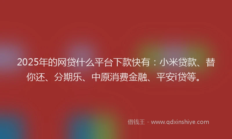 2025年的网贷什么平台下款快有：小米贷款、替你还、分期乐、中原消费金融、平安i贷等。
