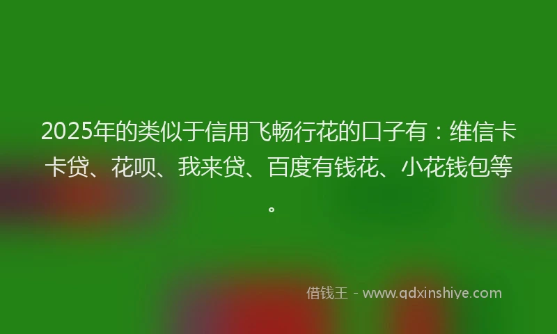 2025年的类似于信用飞畅行花的口子有：维信卡卡贷、花呗、我来贷、百度有钱花、小花钱包等。