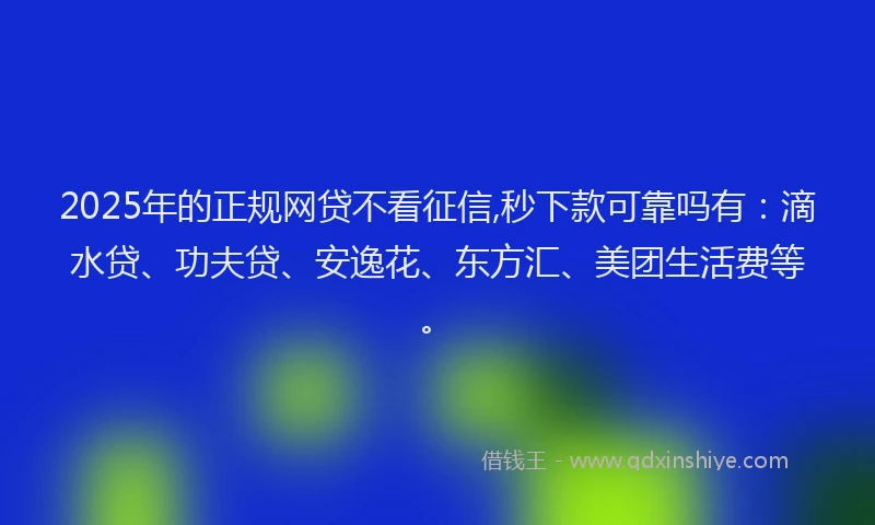 2025年的正规网贷不看征信,秒下款可靠吗有：滴水贷、功夫贷、安逸花、东方汇、美团生活费等。
