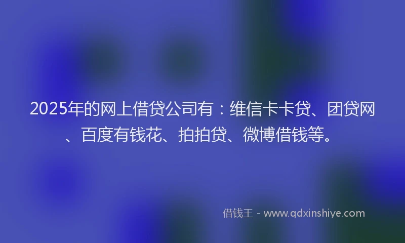 2025年的网上借贷公司有：维信卡卡贷、团贷网、百度有钱花、拍拍贷、微博借钱等。