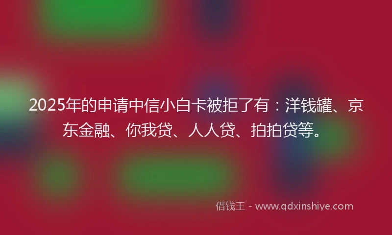 2025年的申请中信小白卡被拒了有：洋钱罐、京东金融、你我贷、人人贷、拍拍贷等。