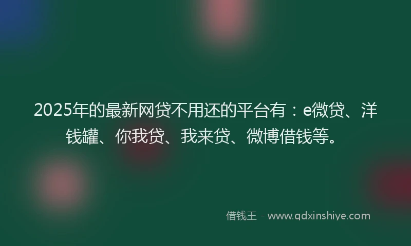 2025年的最新网贷不用还的平台有：e微贷、洋钱罐、你我贷、我来贷、微博借钱等。
