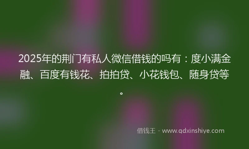 2025年的荆门有私人微信借钱的吗有：度小满金融、百度有钱花、拍拍贷、小花钱包、随身贷等。