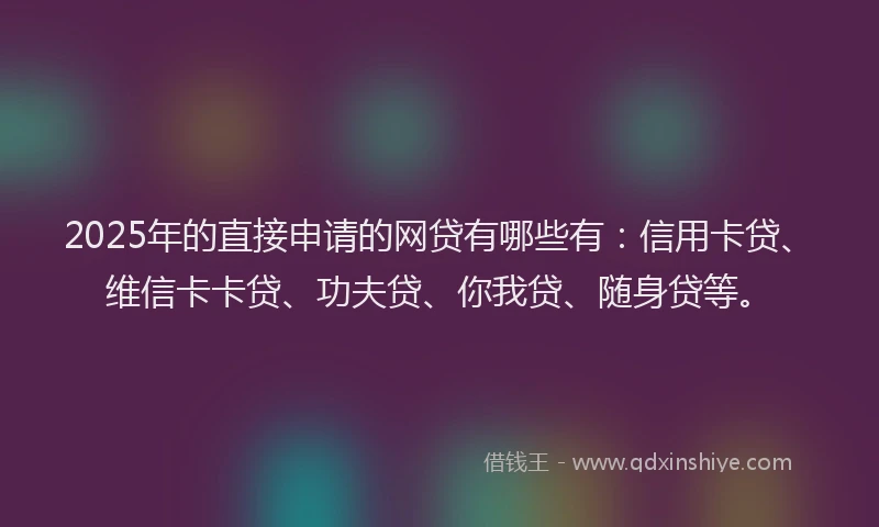 2025年的直接申请的网贷有哪些有：信用卡贷、维信卡卡贷、功夫贷、你我贷、随身贷等。