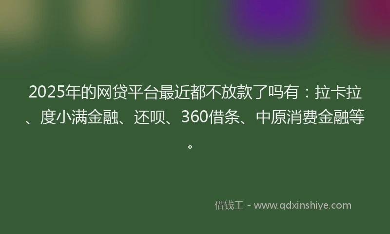 2025年的网贷平台最近都不放款了吗有：拉卡拉、度小满金融、还呗、360借条、中原消费金融等。