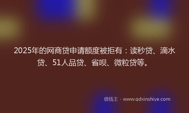 2025年的网商贷申请额度被拒有：读秒贷、滴水贷、51人品贷、省呗、微粒贷等。
