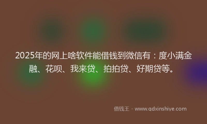 2025年的网上啥软件能借钱到微信有：度小满金融、花呗、我来贷、拍拍贷、好期贷等。