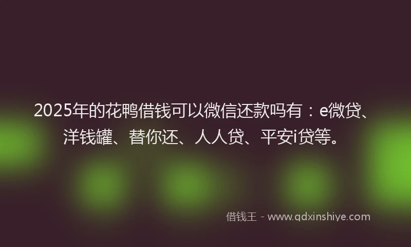 2025年的花鸭借钱可以微信还款吗有：e微贷、洋钱罐、替你还、人人贷、平安i贷等。