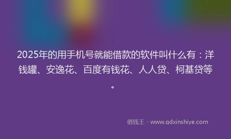 2025年的用手机号就能借款的软件叫什么有：洋钱罐、安逸花、百度有钱花、人人贷、柯基贷等。