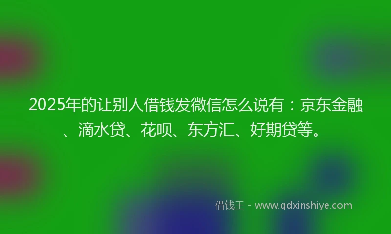 2025年的让别人借钱发微信怎么说有：京东金融、滴水贷、花呗、东方汇、好期贷等。
