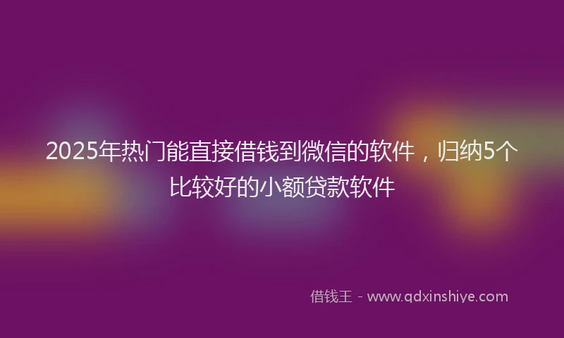2025年热门能直接借钱到微信的软件，归纳5个比较好的小额贷款软件