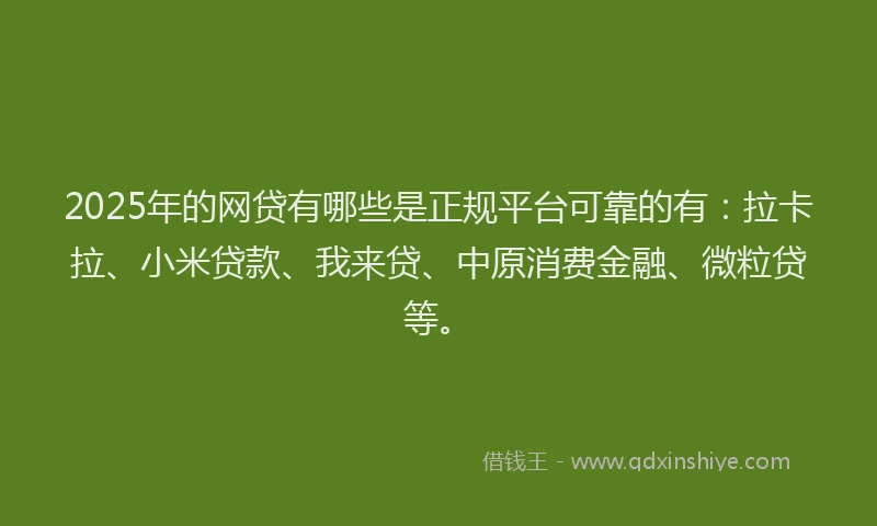 2025年的网贷有哪些是正规平台可靠的有：拉卡拉、小米贷款、我来贷、中原消费金融、微粒贷等。