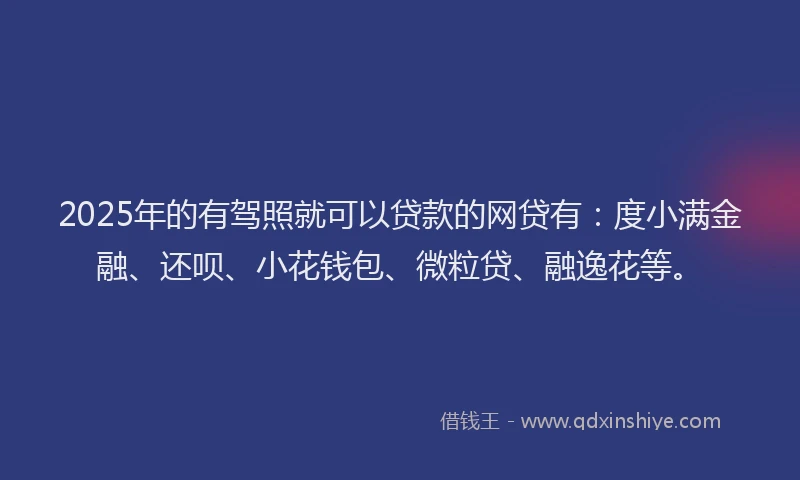 2025年的有驾照就可以贷款的网贷有：度小满金融、还呗、小花钱包、微粒贷、融逸花等。