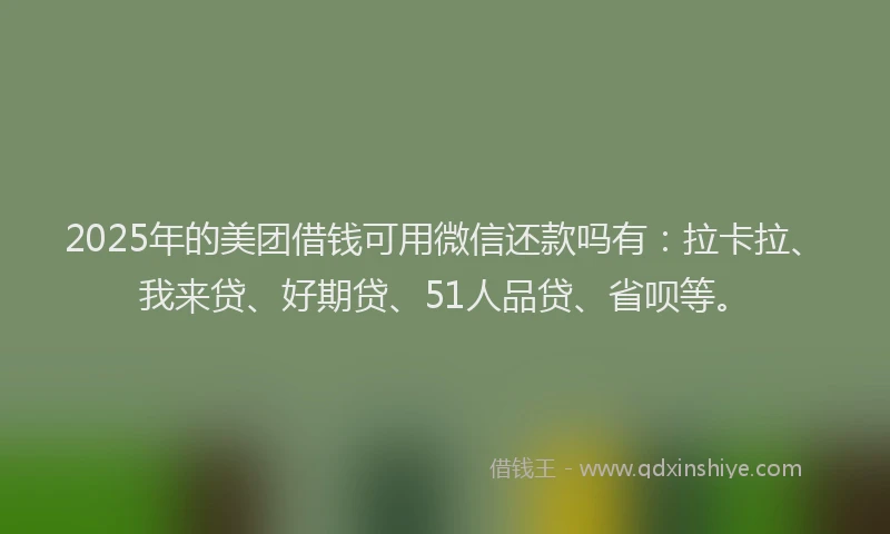 2025年的美团借钱可用微信还款吗有：拉卡拉、我来贷、好期贷、51人品贷、省呗等。