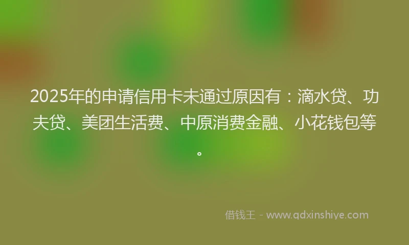 2025年的申请信用卡未通过原因有：滴水贷、功夫贷、美团生活费、中原消费金融、小花钱包等。