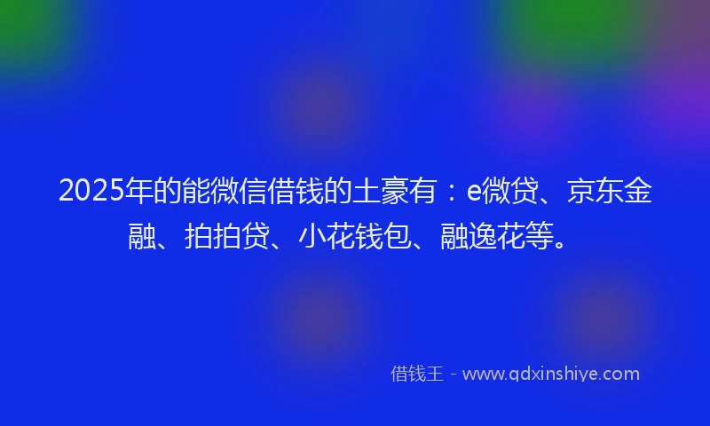 2025年的能微信借钱的土豪有：e微贷、京东金融、拍拍贷、小花钱包、融逸花等。