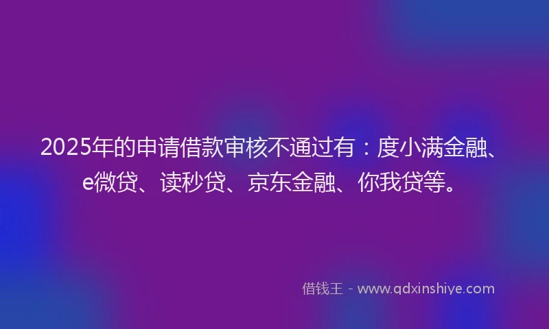 2025年的申请借款审核不通过有：度小满金融、e微贷、读秒贷、京东金融、你我贷等。