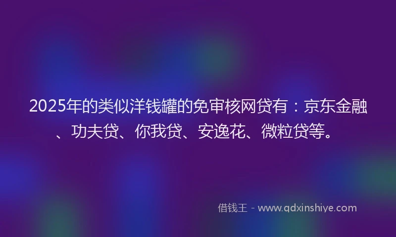 2025年的类似洋钱罐的免审核网贷有：京东金融、功夫贷、你我贷、安逸花、微粒贷等。