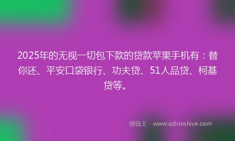 2025年的无视一切包下款的贷款苹果手机有：替你还、平安口袋银行、功夫贷、51人品贷、柯基贷等。