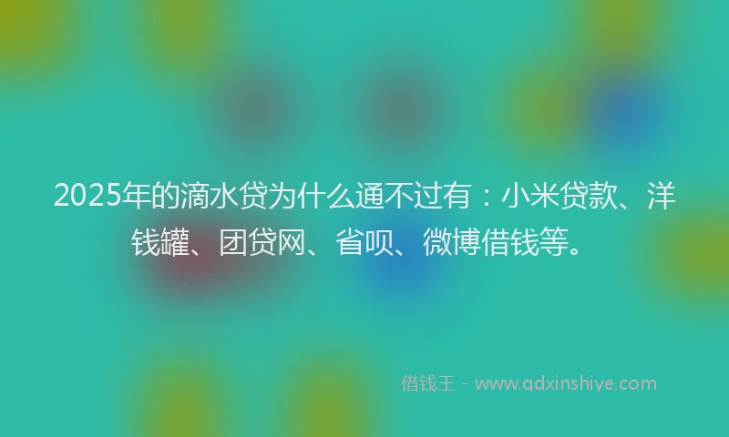 2025年的滴水贷为什么通不过有：小米贷款、洋钱罐、团贷网、省呗、微博借钱等。