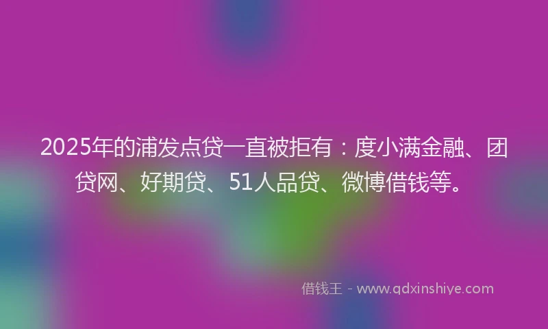 2025年的浦发点贷一直被拒有：度小满金融、团贷网、好期贷、51人品贷、微博借钱等。