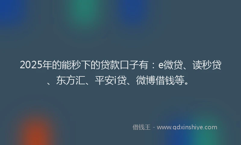 2025年的能秒下的贷款口子有：e微贷、读秒贷、东方汇、平安i贷、微博借钱等。