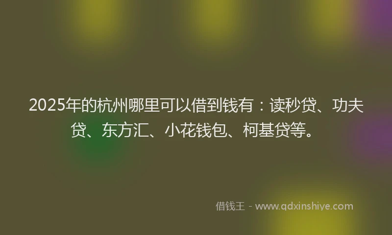 2025年的杭州哪里可以借到钱有：读秒贷、功夫贷、东方汇、小花钱包、柯基贷等。