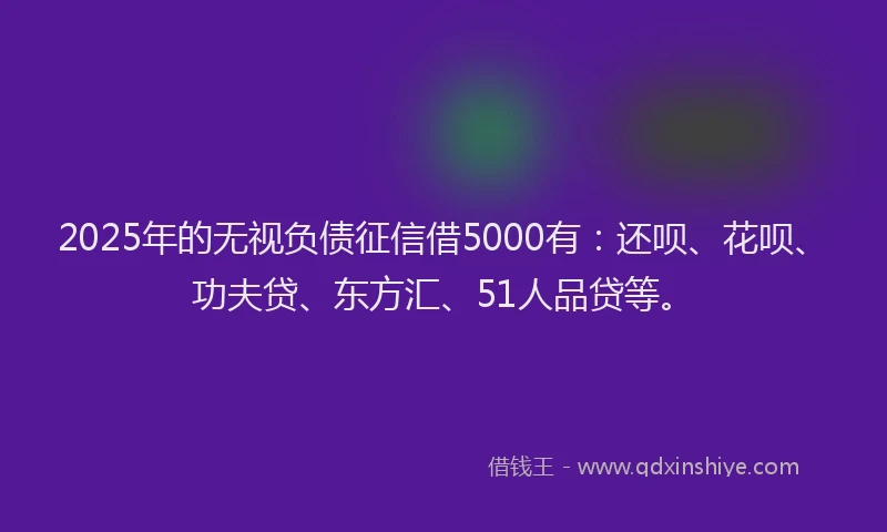 2025年的无视负债征信借5000有：还呗、花呗、功夫贷、东方汇、51人品贷等。