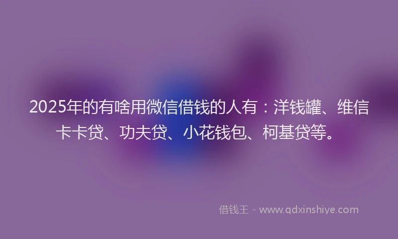 2025年的有啥用微信借钱的人有：洋钱罐、维信卡卡贷、功夫贷、小花钱包、柯基贷等。