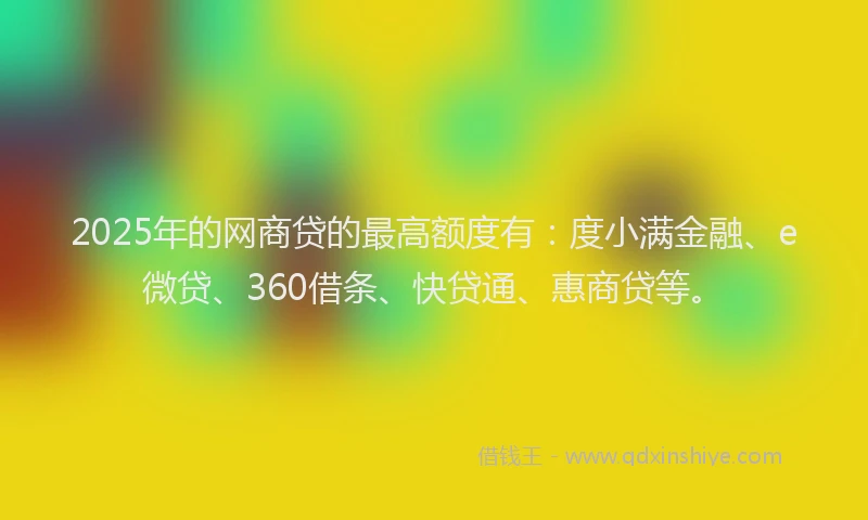 2025年的网商贷的最高额度有：度小满金融、e微贷、360借条、快贷通、惠商贷等。