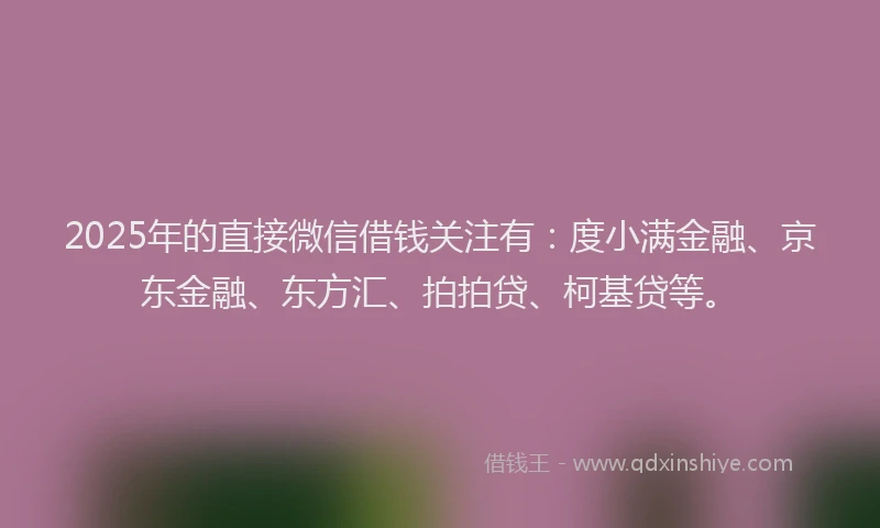 2025年的直接微信借钱关注有：度小满金融、京东金融、东方汇、拍拍贷、柯基贷等。